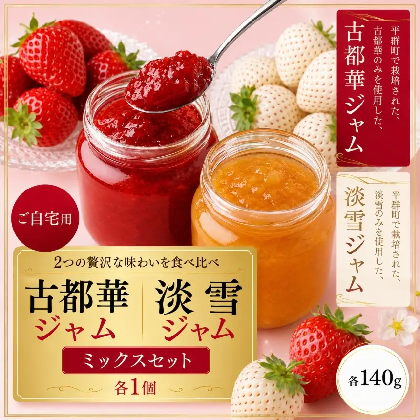 【ご自宅用】古都華ジャム・淡雪ジャム食べ比べセット 各1個入り | フルーツ 果物 いちご 苺 古都華 淡雪 白いちご 食べ比べ トースト  スコーン 朝食 ティータイム いちごジャム 華やか 香り 程よい酸味 深み 濃厚 味わい 口当たり さっぱり 贅沢 ご褒美 OKADAファーム 奈良県 平群町