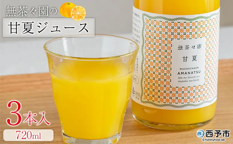 ＜無茶々園の甘夏ジュース 720ml 3本＞『1か月以内に順次出荷予定』柑橘 果物 オレンジ フルーツ ストレート 果汁100% 甘夏 あまなつ アマナツ 丸ごと 酸味 濃厚 飲んで応援 特産品 無茶々園 愛媛県 西予市 【常温】AMC0076