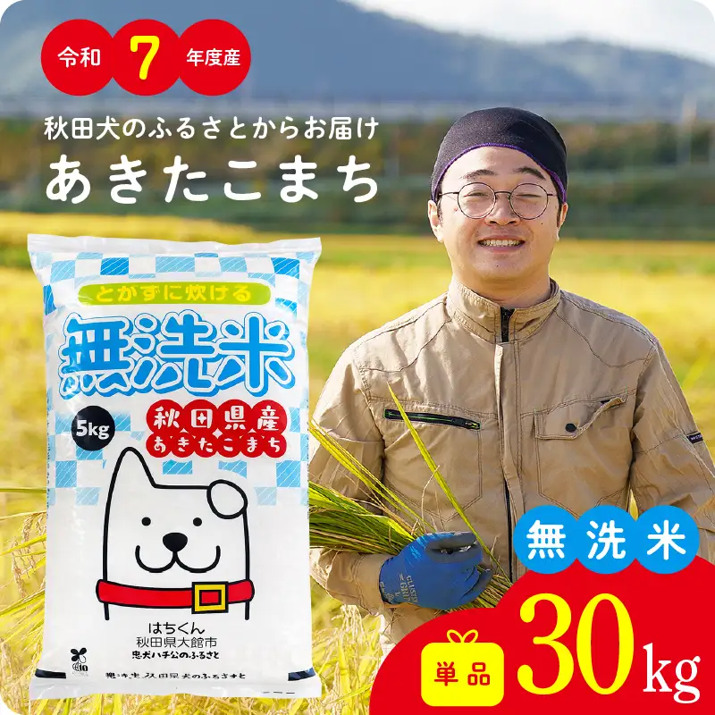 《令和7年産》無洗米 あきたこまち 30kg 無洗【真正ファーム】