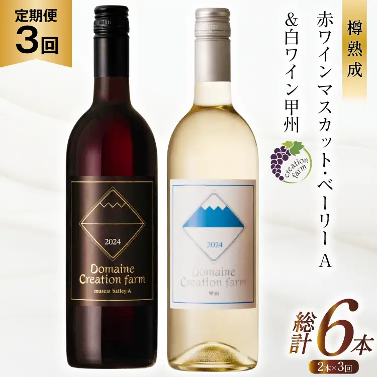 ワイン 3回 定期便 赤 赤ワイン マスカット・ベーリーA 白ワイン 甲州 各750ml 計2本 1500ml