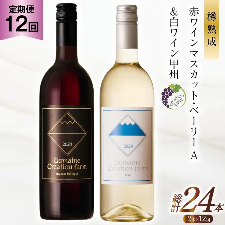 ワイン 12回 定期便 赤 赤ワイン マスカット・ベーリーA 白ワイン 甲州 各750ml 計2本 1500ml