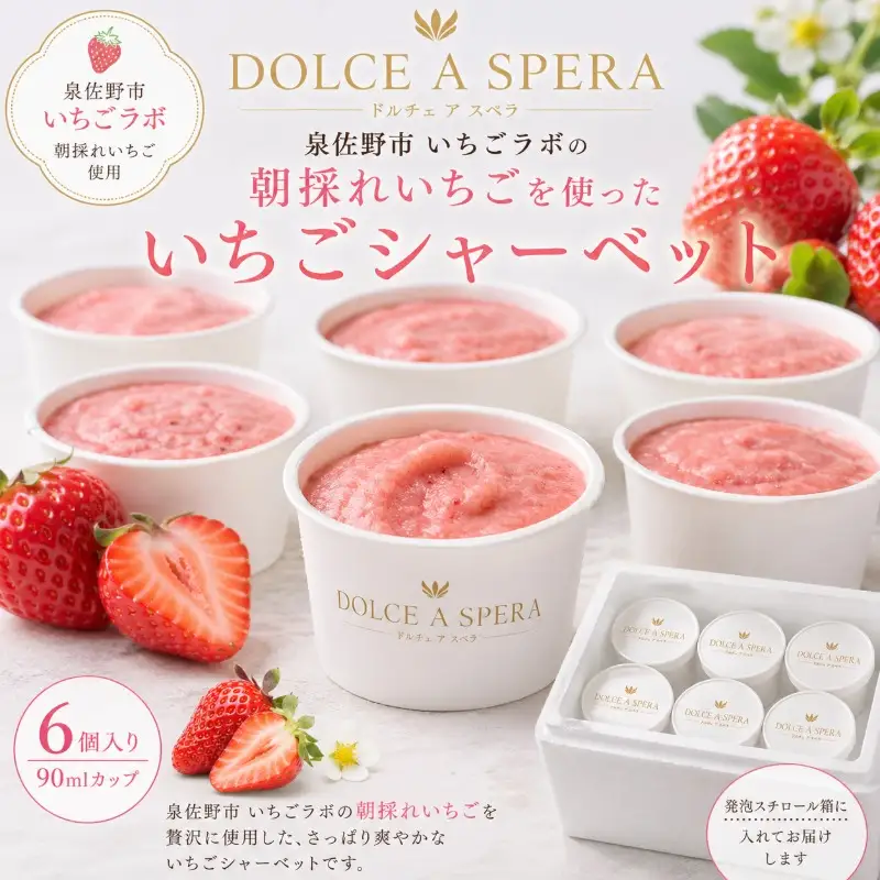 朝採れいちごのシャーベット6個 ー泉佐野・いちごラボより,果実そのままにー