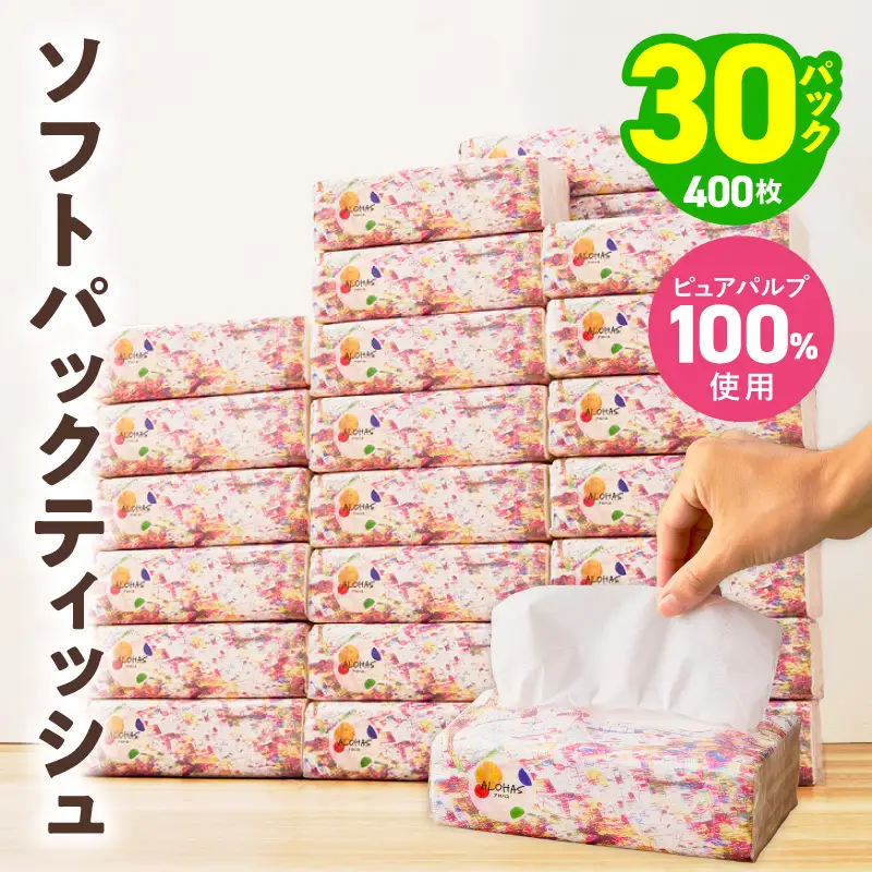 ソフトパックティッシュ 30パック×400枚 200組