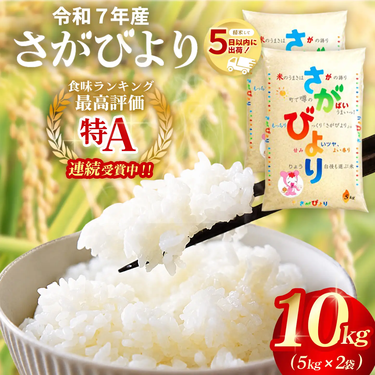 ☆2010年から連続特A受賞☆令和7年産 さがびより 10kg(5kg×2袋) K082003