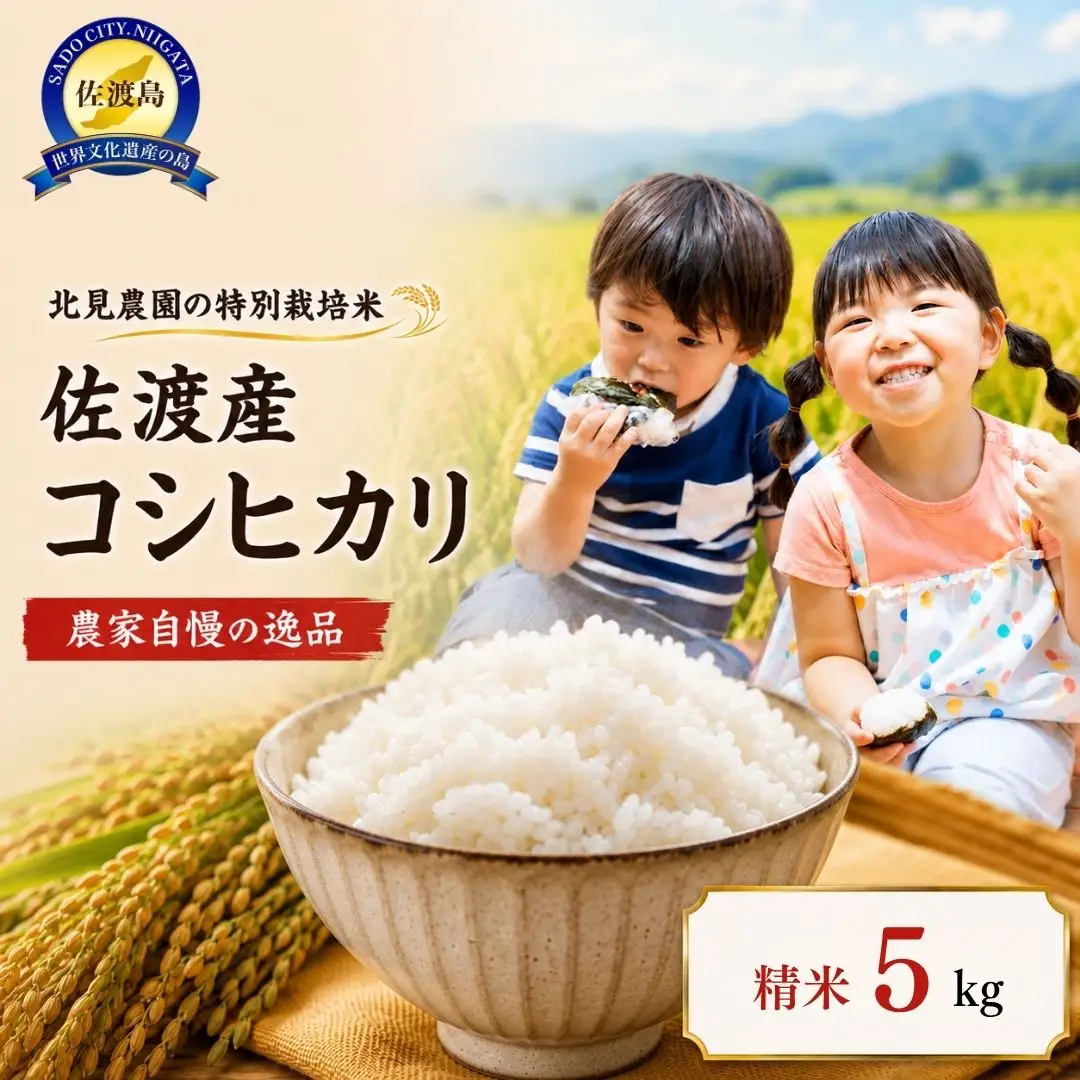 【先行予約・限定】令和8年産　特別栽培米　佐渡産コシヒカリ　農家直送　朱鷺も棲む　北見農園自慢の逸品　精米5kg