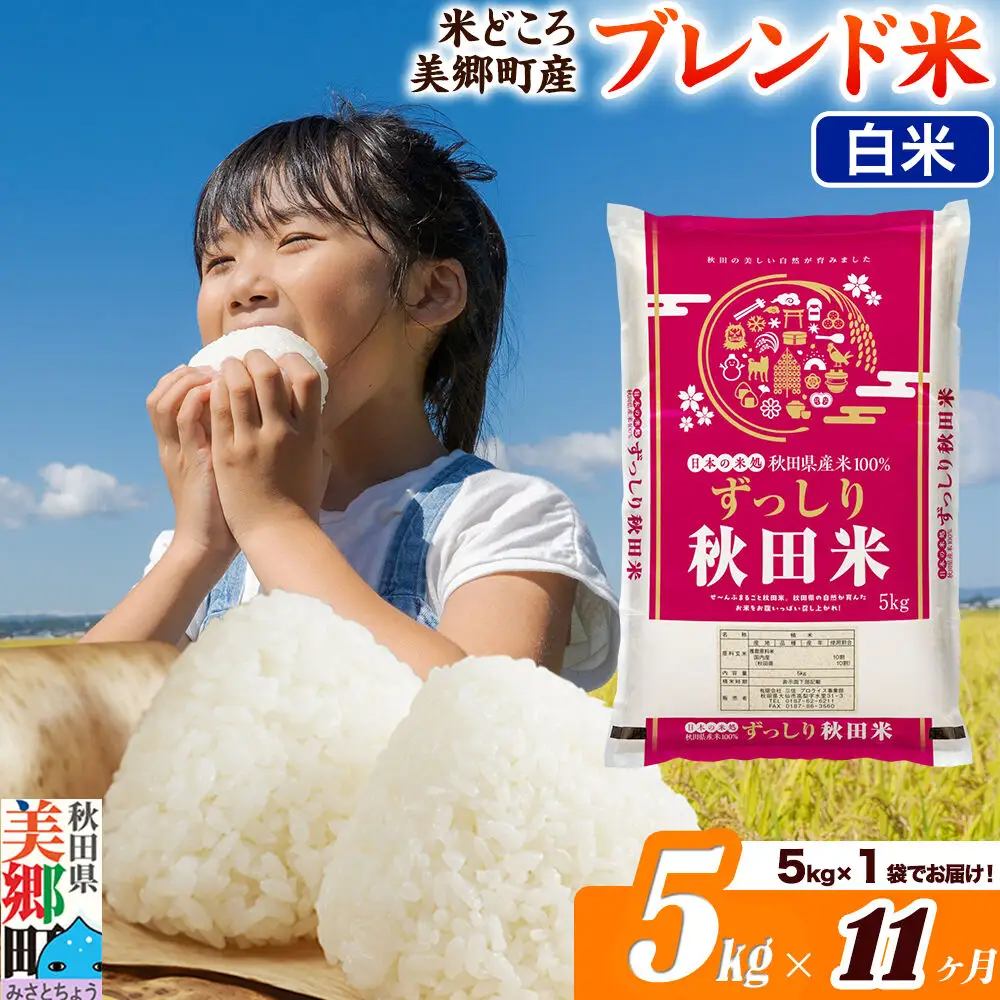 米《定期便11ヶ月》ブレンド米【白米】精米 5kg（5kg×1袋）秋田県美郷町産