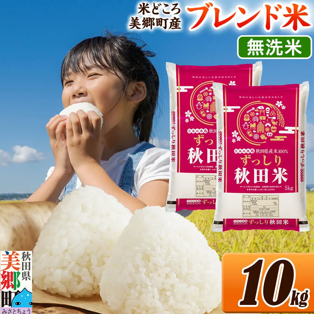 米 ブレンド米【無洗米】精米 10kg（5kg×2袋）秋田県美郷町産