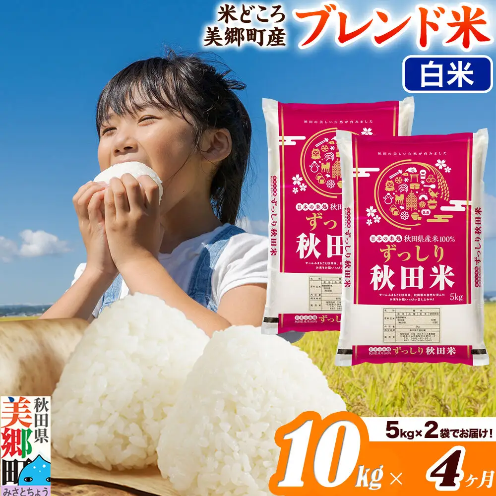 米《定期便4ヶ月》ブレンド米【白米】精米 10kg（5kg×2袋）秋田県美郷町産