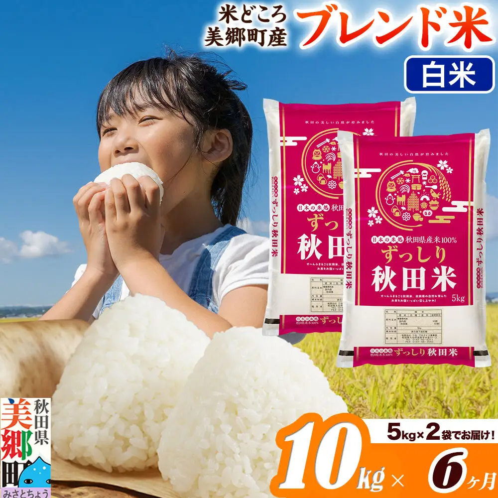 米《定期便6ヶ月》ブレンド米【白米】精米 10kg（5kg×2袋）秋田県美郷町産
