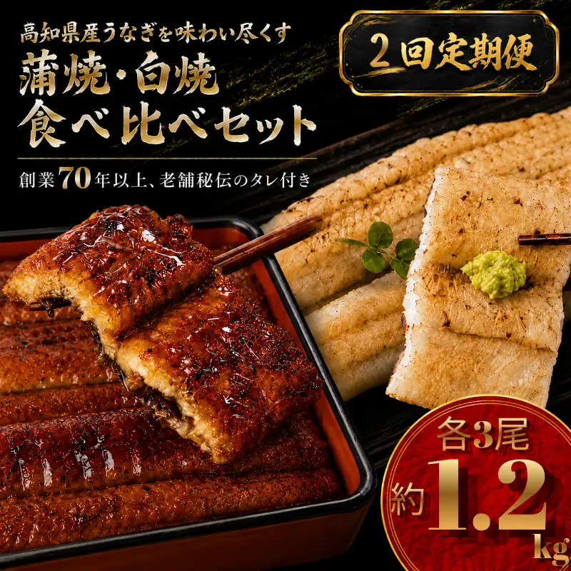 【2回 定期便】 高知県産うなぎ 白焼 蒲焼 セット 各3尾