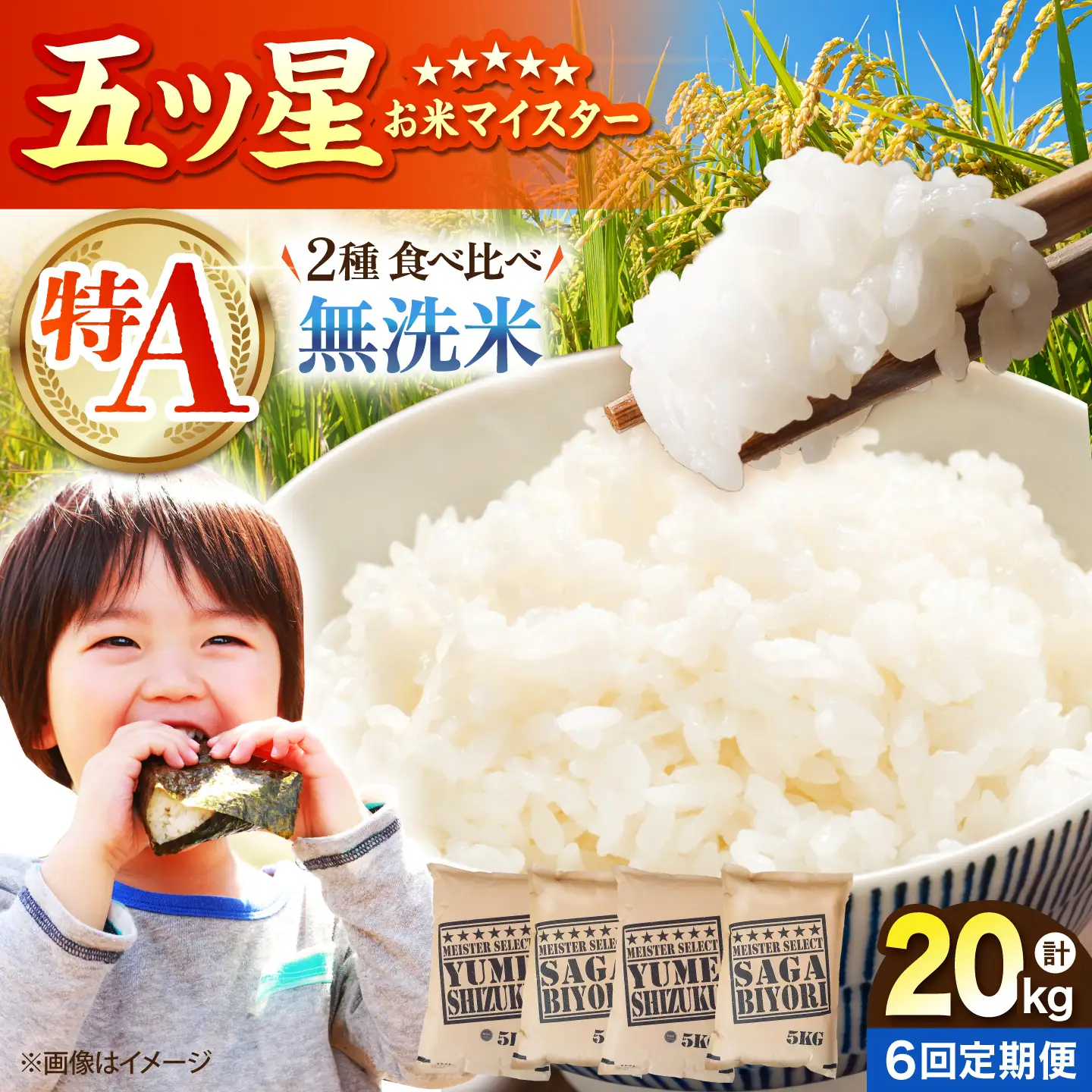【全6回定期便】 無洗米 食べ比べ さがびより・夢しずく 20kg（各5kg×2袋）【五つ星お米マイスター厳選】特A米 特A評価[HBL153]