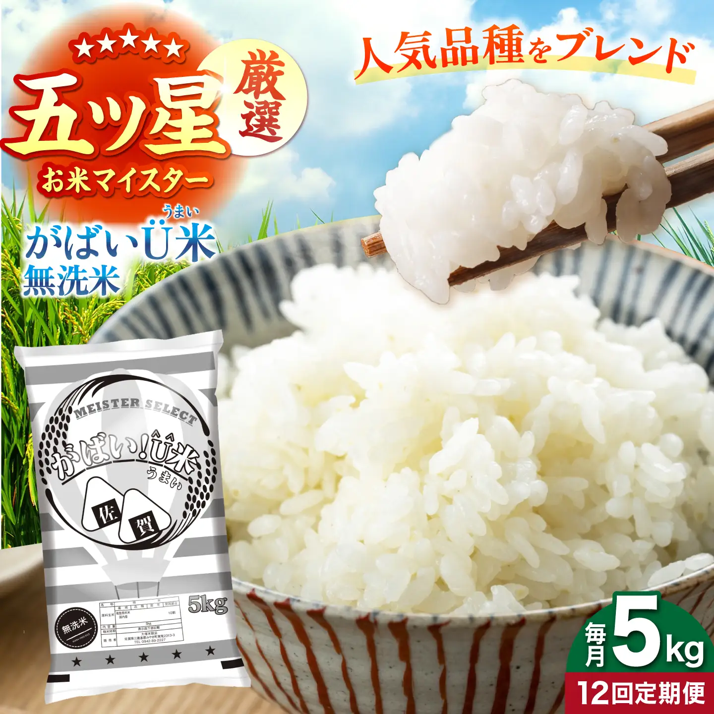 【全12回定期便】がばいU米（うまい）無洗米 5kg 【大塚米穀店】[HBL157]