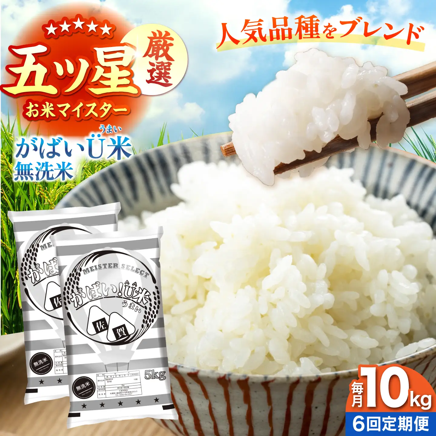 【全6回定期便】がばいU米（うまい）無洗米 10kg 【大塚米穀店】[HBL159]