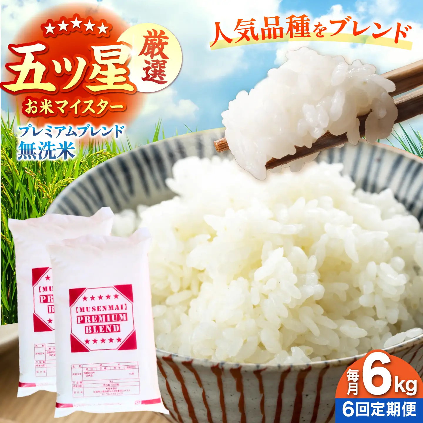 【全6回定期便】プレミアムブレンド 無洗米 6kg 【大塚米穀店】[HBL165]