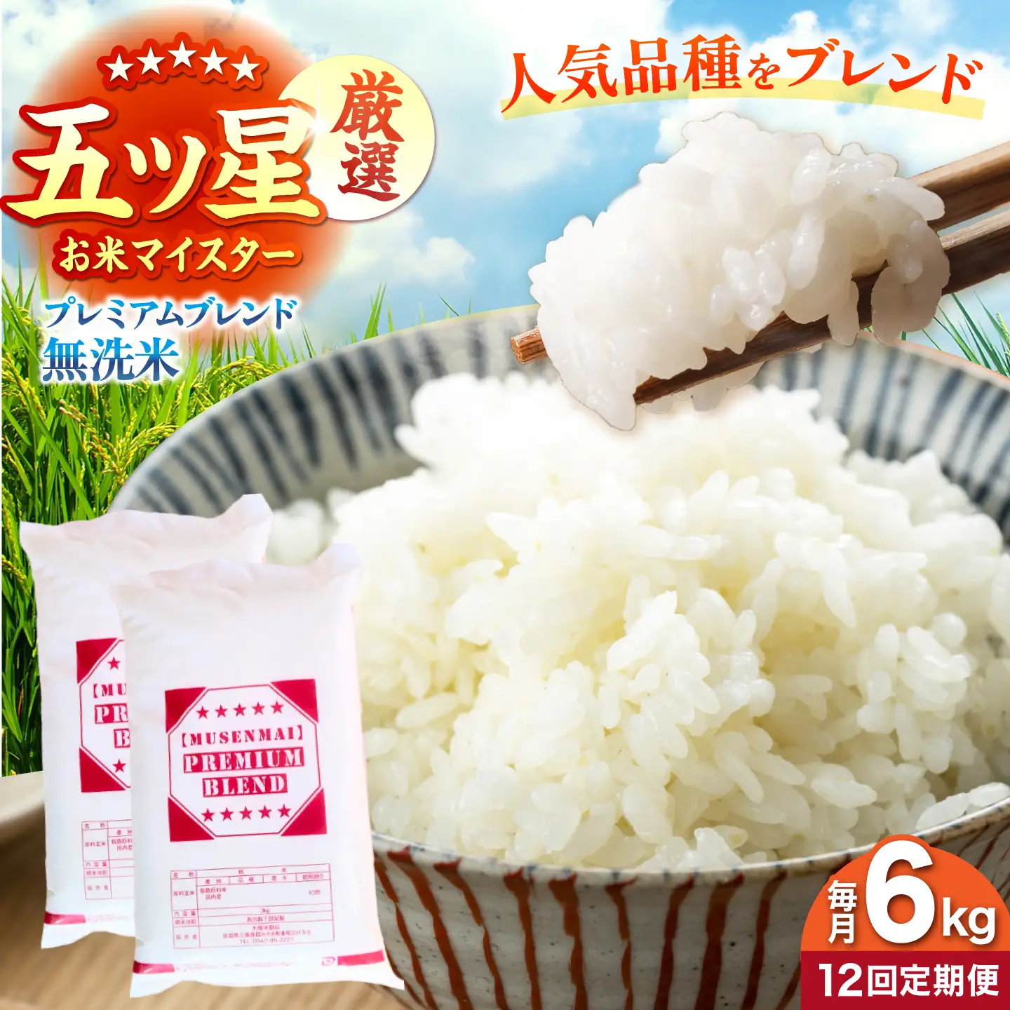 【全12回定期便】プレミアムブレンド 無洗米 6kg 【大塚米穀店】[HBL166]