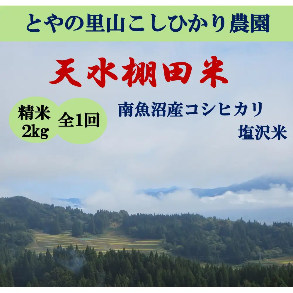 令和8年産新米予約【天水棚田米】特別栽培米雪蔵熟成塩沢産コシヒカリ精米2kg1回「とやの里山継承プロジェクト」【銘柄米 精米 こしひかり コシヒカリ 魚沼産 新潟米 お米 米 こめ】【2026年10月下旬より順次発送予定】