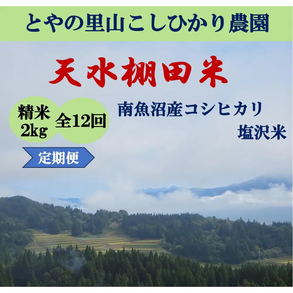 令和8年産新米予約定期便【天水棚田米】特別栽培米雪蔵熟成塩沢産コシヒカリ精米2kg12回「とやの里山継承プロジェクト」【定期便 銘柄米 精米 こしひかり コシヒカリ 魚沼産 新潟米】【2026年10月下旬より順次発送予定】