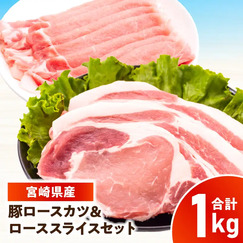 宮崎県産豚 ロース(又は肩ロース)カツ＆ローススライスセット 1kg_kn126-004-010