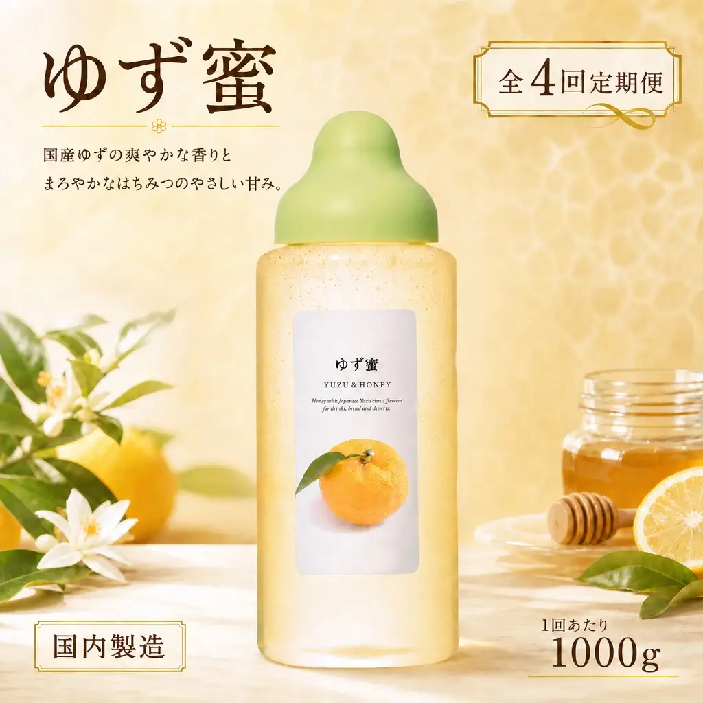 【 4回定期便 】 果汁入りはちみつ ゆず蜜 1000g はちみつ ハチミツ 蜂蜜 ハニー 蜜 果汁 杉養蜂園 定期便