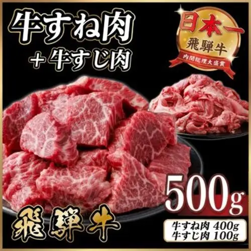 【訳あり】飛騨牛 牛すね肉・牛すじ肉煮込み料理セット 計約500g【配送不可地域：離島】【1758525】