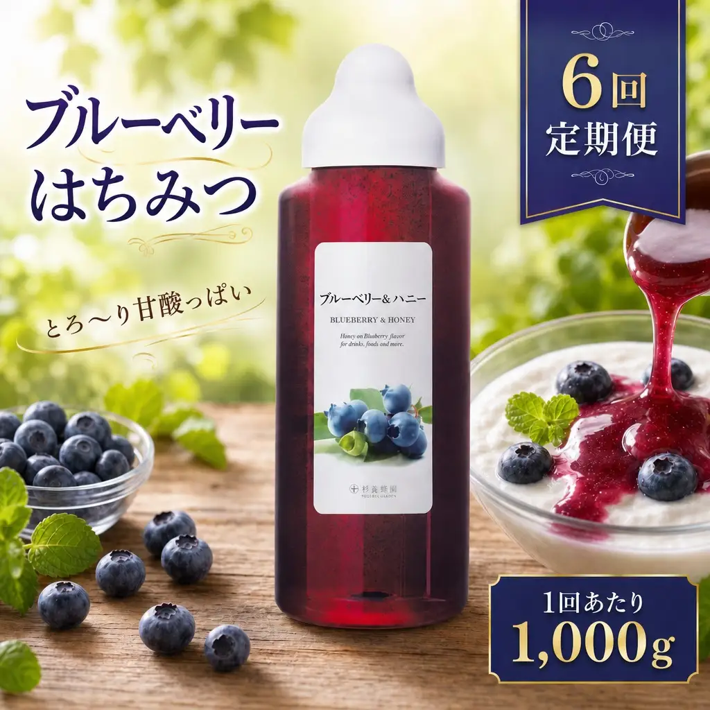 【 6回定期便 】＜ ブルーベリー ＞ 果汁入りはちみつ 1000g はちみつ ハチミツ 蜂蜜 ハニー 蜜 果汁 杉養蜂園 定期便