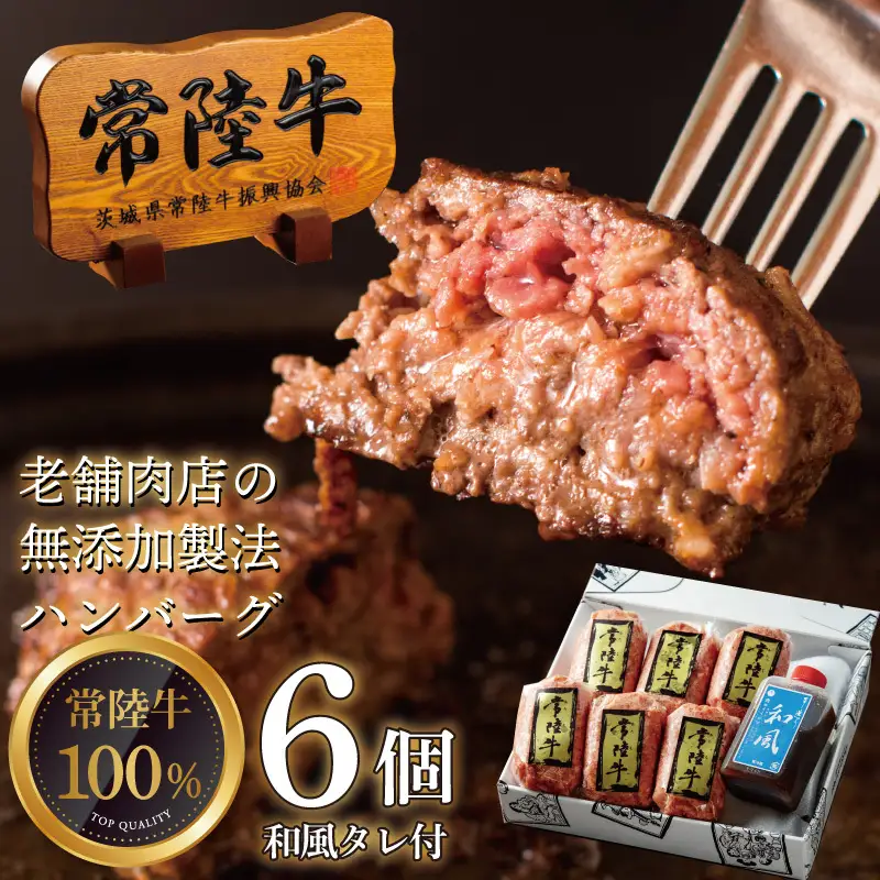常陸牛ハンバーグ 100g 6個  無添加 手造り和風タレ リピーター続出！ 手捏ねハンバーグ  肉のイイジマ(DU-188)
