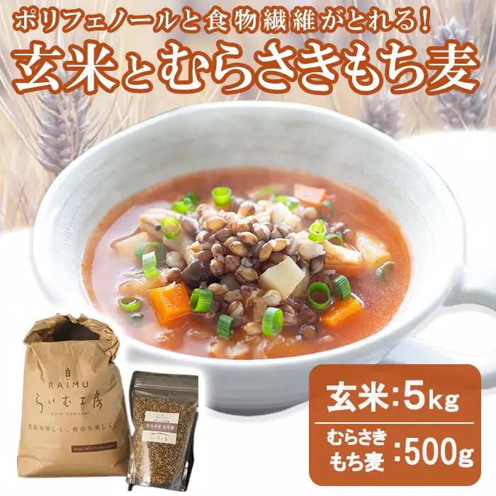 玄米(5kg)＆むらさきもち麦(500g)常温 もち麦 紫もち麦 玄米 食物繊維 大麦 国産 【opas004】【らいむ工房】