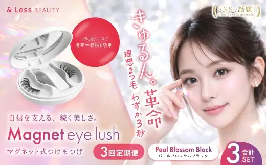 【 3回定期便 】マグネットつけまつげ ＜ パールブロッサムブラック ＞ マグネット式つけまつげ 長め まつ毛 つけまつげ ナチュラル 磁気まつげ 磁石まつげ アイライナー不要 アイメイク 美容 コスメ 束感 接着剤不要 のり不要 再利用可能 繰り返し 時短 簡単【＆Less BEAUTY】
