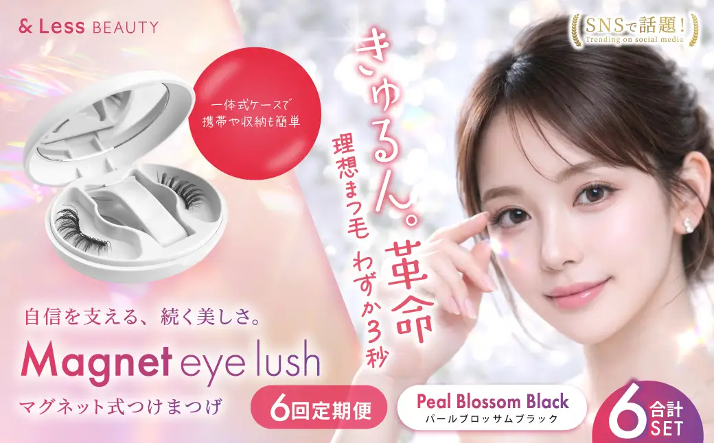【 6回定期便 】マグネットつけまつげ ＜ パールブロッサムブラック ＞ マグネット式つけまつげ 長め まつ毛 つけまつげ ナチュラル 磁気まつげ 磁石まつげ アイライナー不要 アイメイク 美容 コスメ 束感 接着剤不要 のり不要 再利用可能 繰り返し 時短 簡単【＆Less BEAUTY】