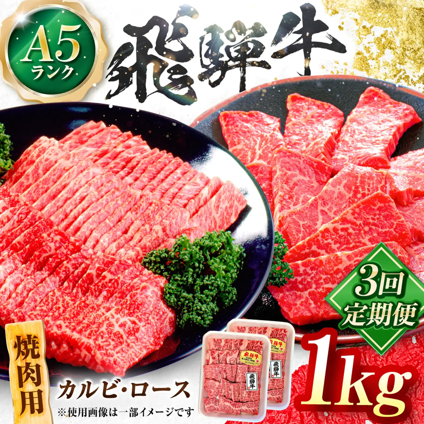 【3回定期便】飛騨牛 A5等級 焼肉用 カルビ・ロース 1kg 牛肉 肉 お肉 焼き肉 BBQ 岐阜市 / 肉の松久[ANIP036]