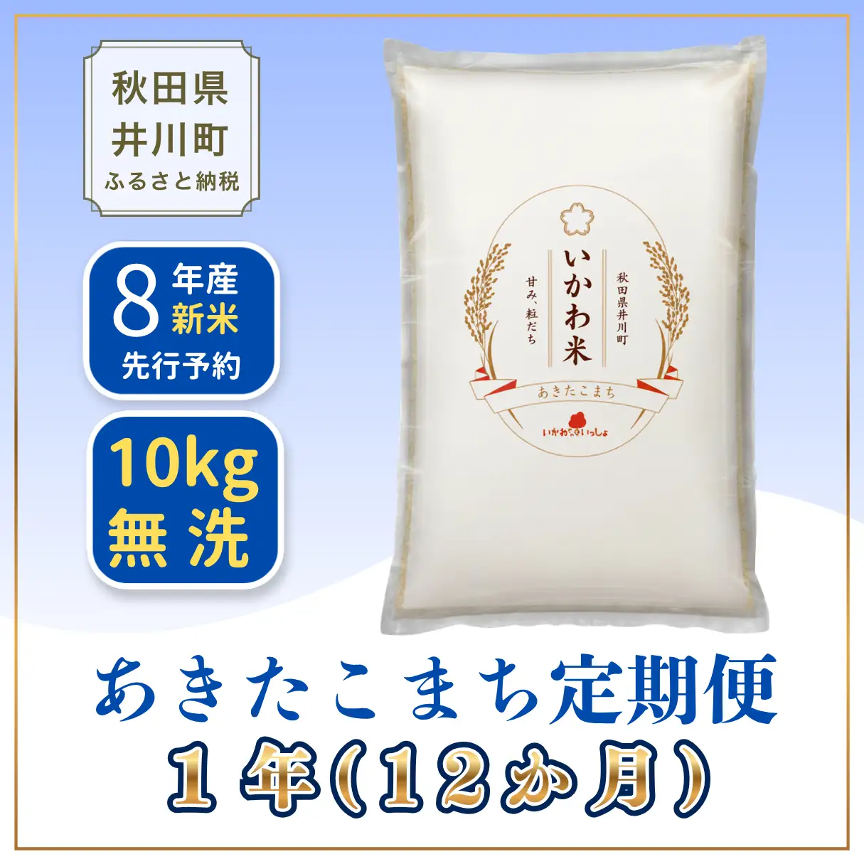 【12か月定期便】あきたこまち 10kg 令和8年産 無洗米 あきたこまち