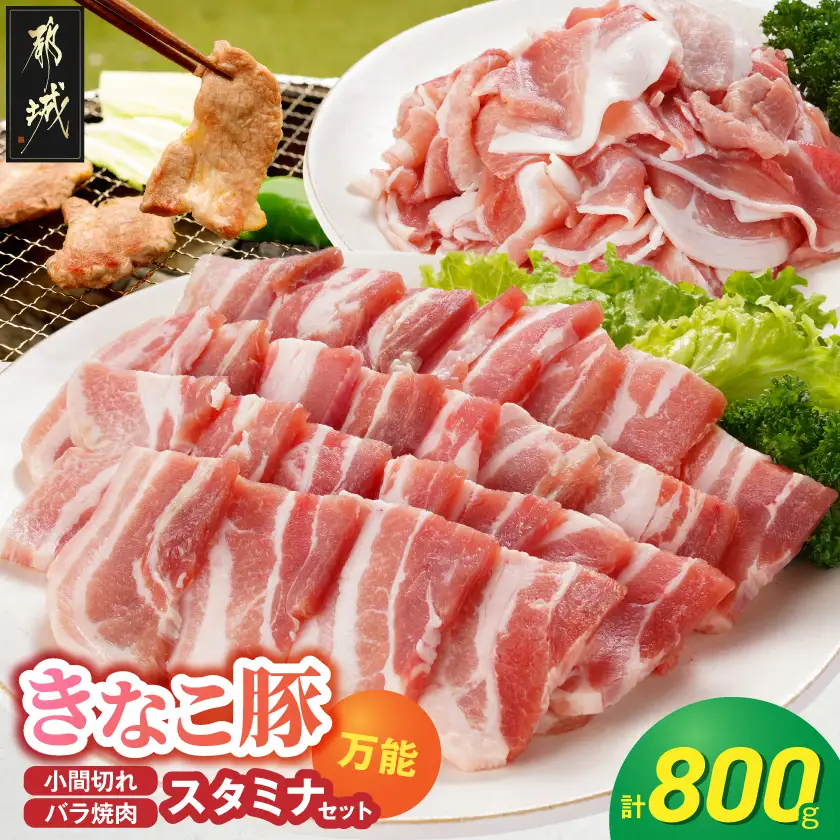 「きなこ豚」万能スタミナ小間切れ＆焼肉セット800g〔AA-12-013〕_(都城市)