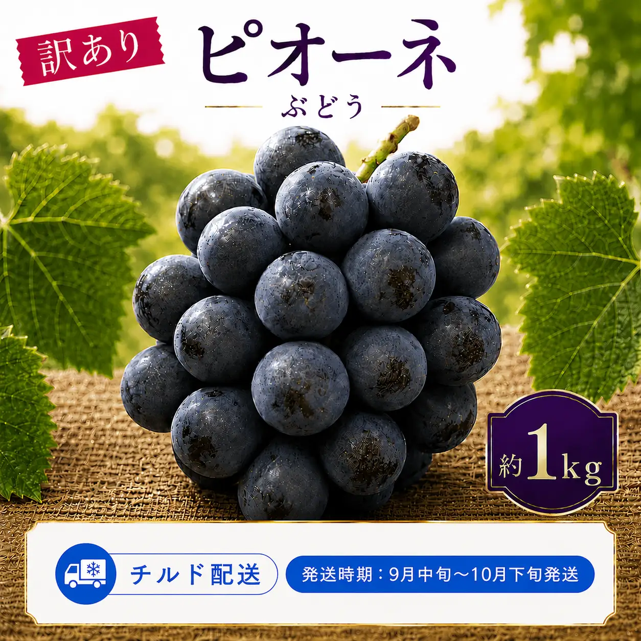 ＜訳あり＞ 家庭用ピオーネ 約1kg｜味はそのまま・ご家庭用におすすめ（チルド配送）《9月中旬-10月下旬出荷予定》期間限定 フルーツ 果物 ぶどう ブドウ 神石高原町 広島県
