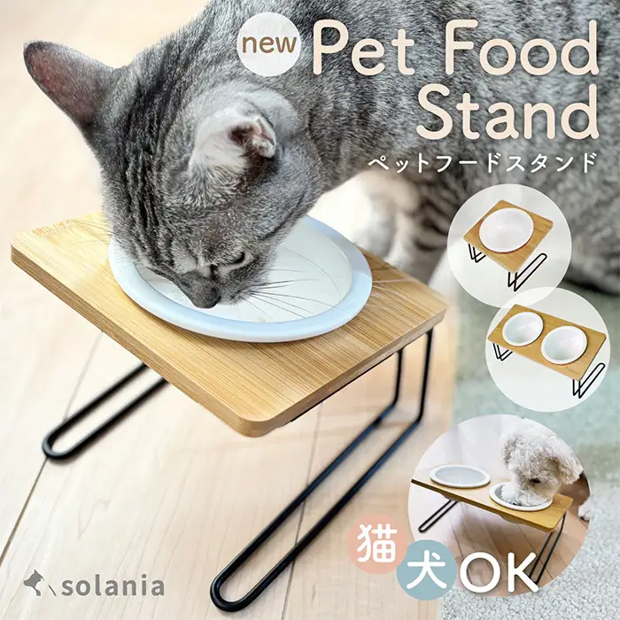 ペットフードスタンド(シングル) 犬 猫 ペット 食器台 フードスタンド フードボウル ごはん皿 ペット食器 餌入れ 水ボウル 子犬 小型犬 中型犬 斜め 陶器 電子レンジ対応 食洗器対応 solania 新登場 【m109-14-A】【アーチリテイルズ】