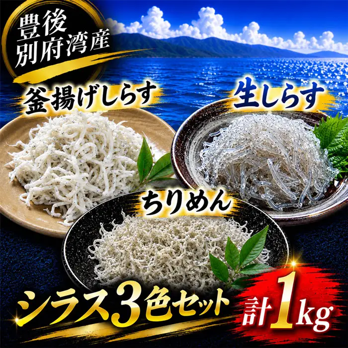 釜揚げしらす 生しらす チリメン 食べ比べ 1kg 国産 シラス丼 海鮮丼 ／ シラス 三色 食べ比べ セット 計 1kg （釜揚げしらす・生しらす・ちりめん） 国産 添加物不使用 ＜108-242＞