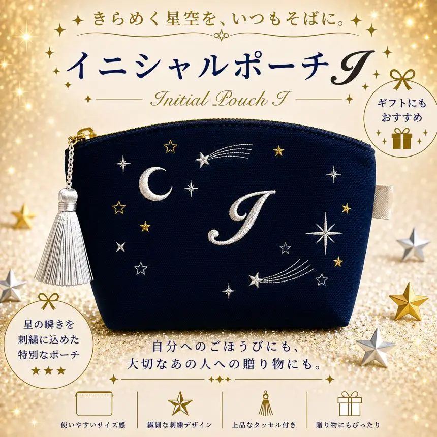 星空の刺繍ポーチ【I】| 栃木県 那珂川町 送料無料