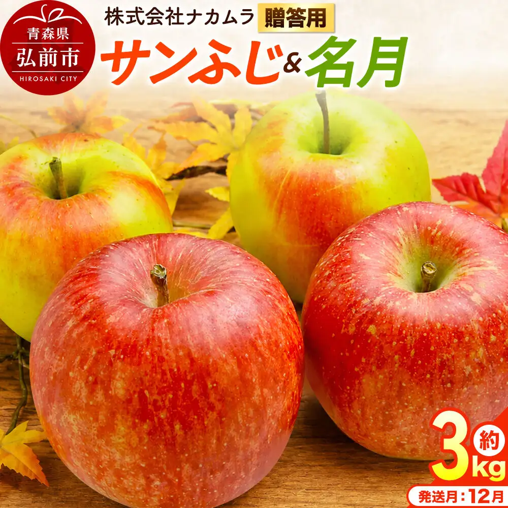 【26年12月発送】りんご サンふじ・名月【贈答用】約3kg（9～12玉程度）先行受付 青森県産 林檎 リンゴ 果物 くだもの フルーツ 青森県 弘前市