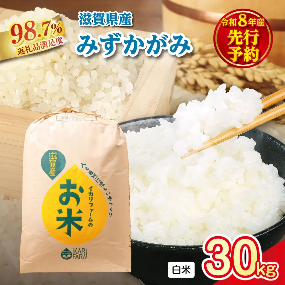 【新米　先行予約】令和8年産冷めても美味しいあっさりとした味わい「みずかがみ」白米【30kg×1袋】【C078W】