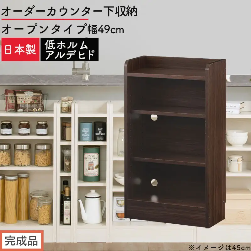 【完成品でお届け】オーダーカウンター下収納 オープンタイプ〔幅49cm〕（ウォールナット）カウンター下収納 薄型 約 奥行22cm 高さ80cm チェスト オープンラック ロータイプ 収納 木製 KKANRA945148-49-WAL
