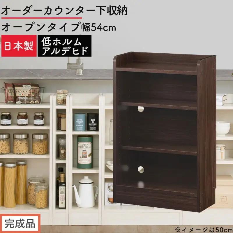 【完成品でお届け】オーダーカウンター下収納 オープンタイプ〔幅54cm〕（ウォールナット）カウンター下収納 薄型 約 奥行22cm 高さ80cm チェスト オープンラック ロータイプ 収納 木製 KKANRA945153-54-WAL