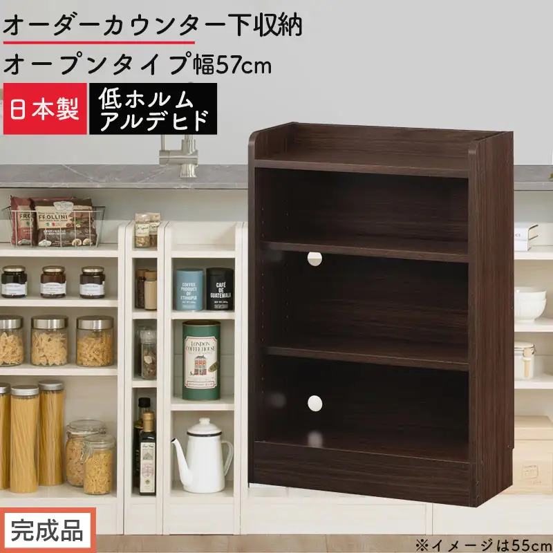 【完成品でお届け】オーダーカウンター下収納 オープンタイプ〔幅57cm〕（ウォールナット）カウンター下収納 薄型 約 奥行22cm 高さ80cm チェスト オープンラック ロータイプ 収納 木製 KKANRA945156-57-WAL