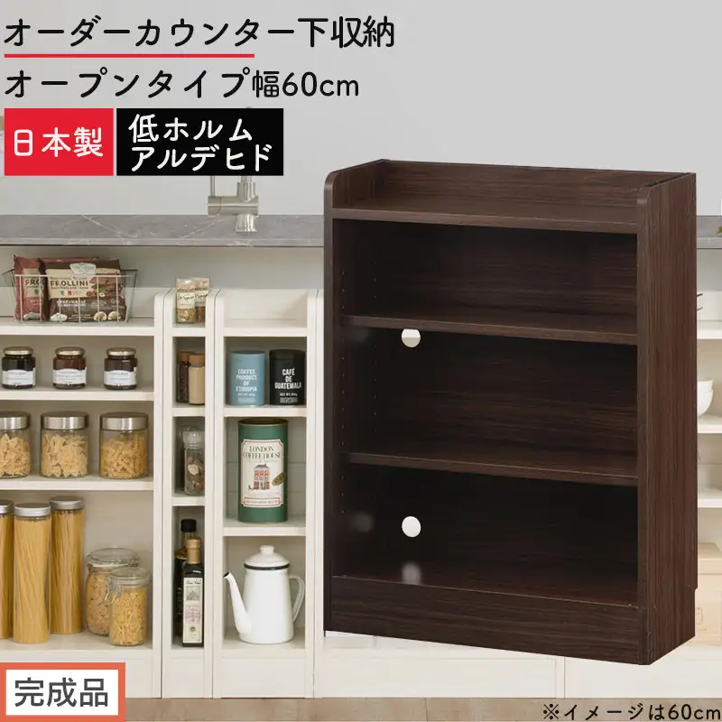 【完成品でお届け】オーダーカウンター下収納 オープンタイプ〔幅60cm〕（ウォールナット）カウンター下収納 薄型 約 奥行22cm 高さ80cm チェスト オープンラック ロータイプ 収納 木製 KKANRA945159-60-WAL