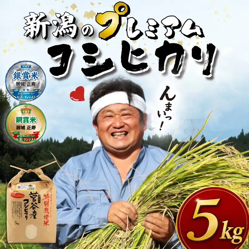 【新米予約】 プレミアム コシヒカリ 5kg 令和8年産 特別栽培米 こしひかり プレミアムコシヒカリ 精米 白米 ご飯 おにぎり 弁当 新潟県産 新発田産 菅谷産 新潟 米 お米 こめ 居城農園 菅谷 新潟県 米 新潟県 新発田市 D78_202610_01
