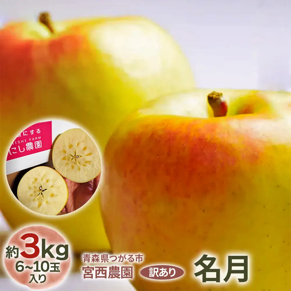 [訳あり] 名月【約3kg 6から10玉入り】糖度15度以上のりんご [1051]