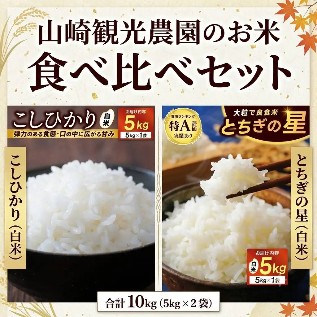 【食べ比べセット】山﨑観光農園のお米 10㎏ コシヒカリ×とちぎの星 （AU056）