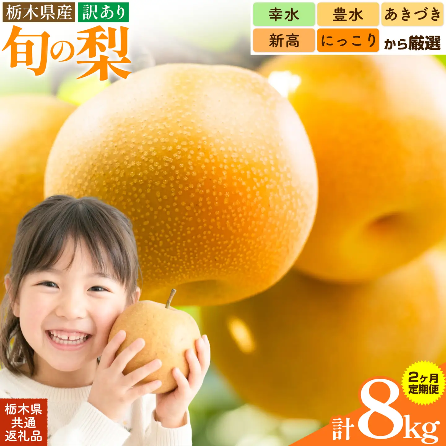 【2ヶ月定期便】先行予約 訳あり 旬の梨 計8kg 約4kg×2回 幸水 豊水 あきづき 新高 にっこり