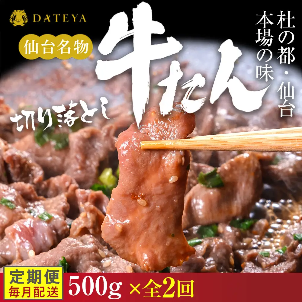 【定期便2回】【本場仙台専門店の味】牛タン 切り落とし 500g(250gx2袋)  ｜ 牛タン