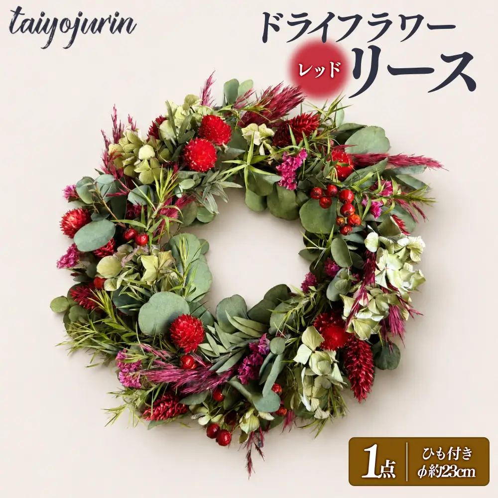【太陽樹林】 ドライフラワーリース （レッド系）