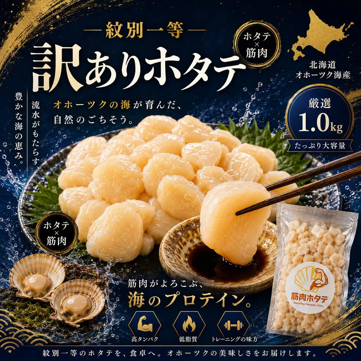 30-144 【訳あり】紋別一等～筋肉ホタテフレーク　1kg