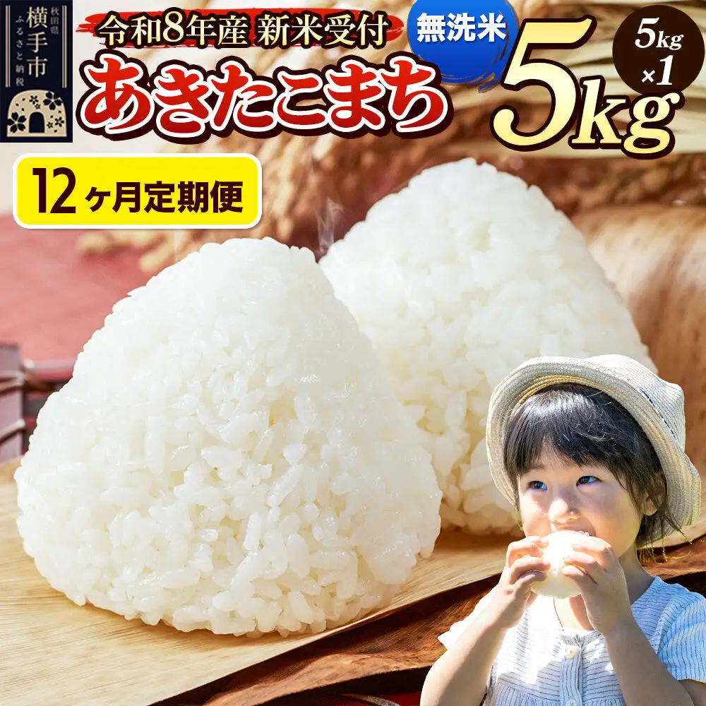 《令和8年産 新米受付》定期便12ヶ月》 米 あきたこまち 5kg 【無洗米】 秋田県産